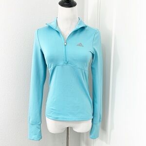 Adidas XS Light Blue Long Sleeve Quarter Zip Fitted Athletic Jacket